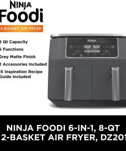 Alternative view of Ninja Foodi 10QT 6-in-1 DualZone Smart XL Air Fryer, 2 Independent 5QT Baskets, Smart Cook Thermometer, Match Cook, Smart Finish, Air Fry, Roast, Bake, Dehydrate, Reheat, Grey, DZ550