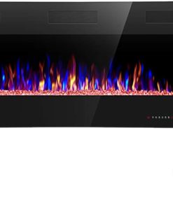 R.W.FLAME 60" Recessed and Wall Mounted Electric Fireplace, Low Noise, Fit for 2 x 6 Stud, Remote Control with Timer, Touch Screen, Adjustable Flame Color and Speed, 750-1500W