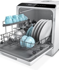 Hermitlux Countertop Dishwasher, 7 Washing Programs Portable Mini Dishwasher with 5-Liter Built-in Water Tank for Apartments & RVs, LED Light, Glass Door, No Hookup Needed