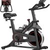 CURSOR FITNESS Exercise Bike, Stationary Bikes for Home, 300 LBS Capacity, Workout Bike with Silent Belt Drive, Indoor Cycling Bike with Extra Comfort Seat/IPad Mount/3 Bottle Holders