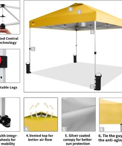 Alternative view of 10x10 Pop-Up Awning - One-Click Installation Beach Tent - Outdoor Sunshade Silver Coated Top, 3 Heights and 4 Sand Pockets