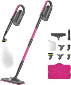 7-in-1 Steam Mop Dual-Rod Design with Detachable Handheld Steamer for Walls, Grouts, Hard Floors, Tiles, includes Multi-purpose Accessories and Washable Microfiber Pads