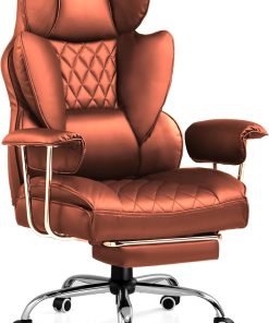 COMHOMA Big and Tall Office Chair, High Back Leather Gaming Chair with Footrest, Executive Ergonomic Office Chair with Pocket Spring Lumbar Support and with Outward Fixed Soft Armrests