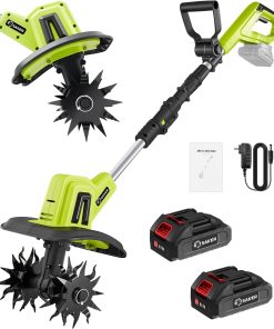 Saker 22V Cordless Electric Garden Tiller Cultivator, Lightweight Rototiller for Gardening, 9-Inch Tilling Width, 6.3-Inch Depth for Soil Preparation, Weeding, and Gardening 2 Batteries SK-TC18B