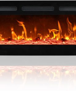 EUHOMY 50 Inch Electric Fireplace Wall Recessed and Wall Mounted with Adjustable Flame Color, Fireplace Heater with Remote Control, Linear Fireplace with Timer, Touch Screen, Log & Crystal, 750/1500W