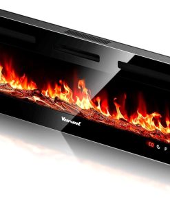 Electric Fireplace 60Inch,Wall Mounted Electric Fireplace Heater with Timer Inserts，TV Stand Touch Screen and Realistic Flame,Log Set,Crystal Flames 750 to 1500W，Remote for Living Room