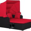 RELAX4LIFE Patio Outdoor Daybed Canopy Wicker Sunbed Cushions Lounge Bed Conversation