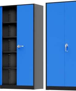 Greenvelly Metal Storage Cabinet, 72" Black Locking Metal Cabinet with 2 Doors and 4 Adjustable Shelves, Lockable Garage Storage Cabinets for Home Office, Garage, Kitchen, Living Room