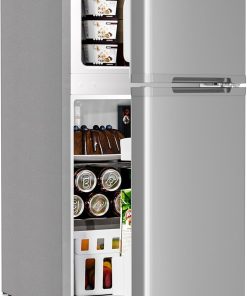 Antarctic Star 3.2 Cu.Ft,Mini Refrigerator with Freezer,Double Door Mini Fridge,Compact Refrigerator,Adjustable Thermostat,Mini Refrigerator for Bedroom/Office/Dorm/Kitchen(BLACK)