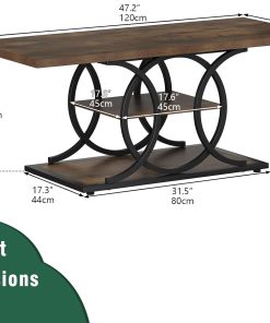 Alternative view of GiftGo Rustic Style Coffee Table Storage Industrial Style Three Tier Centerpiece Living Room Table
