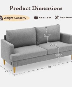 Alternative view of Loveseat Sofa Couch for Living Room USB Type C Ports Dark Gray Upholstered Small Couches