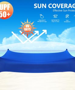 Alternative view of Beach Tent Sun Shelter, 10 x 10 FT Beach Canopy Tent Sun Shade Heavy Duty, UPF50+ Beach Tent Canopy with 8 Sandbags & 4 Stability Poles, Outdoor Beach Shade Canopy for Camping and Fishing, Blue