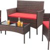 Homall 4 Pieces Outdoor Patio Furniture Sets Rattan Chair Wicker Set, Outdoor Indoor Use Backyard Porch Garden Poolside Balcony Furniture Sets Clearance (Brown and Beige)