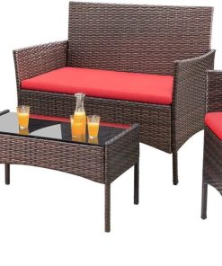 Homall 4 Pieces Outdoor Patio Furniture Sets Rattan Chair Wicker Set, Outdoor Indoor Use Backyard Porch Garden Poolside Balcony Furniture Sets Clearance (Brown and Beige)