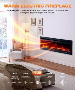 Alternative view of Electric Fireplace 60Inch,Wall Mounted Electric Fireplace Heater with Timer Inserts，TV Stand Touch Screen and Realistic Flame,Log Set,Crystal Flames 750 to 1500W，Remote for Living Room