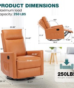 Alternative view of Swivel Rocking Recliner Chair with Extra Large Footrest High Back, Upholstered Glider Nursery Chair for Living Room, Bedroom & Nursery, Comfortable Deep Seat for Relaxation, Grey