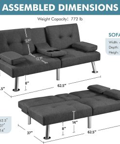Alternative view of Yaheetech Convertible Sofa Bed Adjustable Couch Sleeper Modern Faux Leather Home Recliner Reversible Loveseat Folding Daybed Guest Bed, Removable Armrests, Cup Holders, 3 Angles, 772lb Capacity, Brown