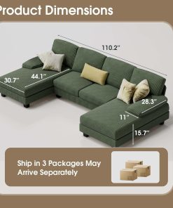 Alternative view of Furmax Sectional Couches for Living Room U-Shaped Sofa Couch Linen Fabric 4 Seat Sofa Set