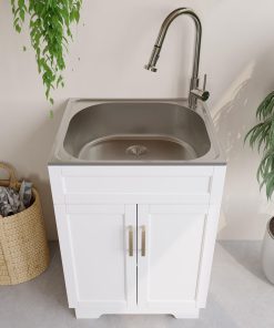 Laundry Sink Cabinet with Stainless Steel Sink and Pull-Down Faucet Utility Sink for Laundry