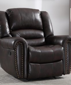 CANMOV Leather Recliner Chair, Classic and Traditional Manual Recliner Chair with Comfortable Arms and Back Single Sofa for Living Room, Nut Brown