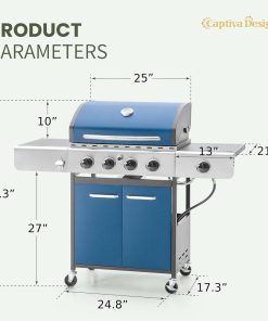Alternative view of Captiva Designs 4-Burner Propane Gas BBQ Grill with Side Burner & Porcelain-Enameled Cast Iron Grates, 42,000 BTU Output Stainless Steel Grill for Outdoor Cooking Kitchen and Patio Backyard Barbecue