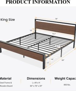 Alternative view of SHA CERLIN 14 Inch Full Size Metal Platform Bed Frame with Wooden Headboard and Footboard