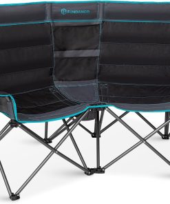 Double Camping Chair with Cooler 3-Person Folding Extra Large Camping Chair with 1000-Pound Load Capacity