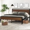 SHA CERLIN 14 Inch Full Size Metal Platform Bed Frame with Wooden Headboard and Footboard
