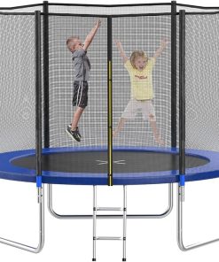 AOTOB 8FT 10FT 12FT 14 FT 15FT Trampoline with Safety Enclosure Net，Outdoor Trampoline with Basketball Hoop, Heavy Duty Jumping Mat and Spring Cover Padding for Kids and Adults, Storage Bag and Ladder