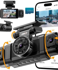 Channel Dash Cam 360° View, 1080P Front and Rear Interior, Car Left and Right Dash Cam, 8 Infrared Lights Night Vision, 5G WiFi and APP Control, G Sensor, Parking Mode, with Free 128GB SD Card