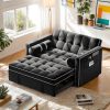 Pipishell 3 in 1 Convertible Sleeper Sofa Bed,Pull Out Couch for Living Room with USB Ports & Side Pockets,Adjustable Backrest,Velvet,Loveseat Sofa Bed,Futon Couches,Black