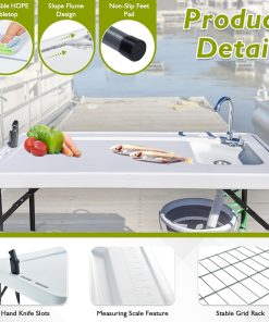 Alternative view of Folding Fish Cleaning Table Portable Camping Sink Table with Faucet Drain Hose and Sprayer Outdoor Fish Fillet Cleaning Station