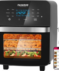 Nuwave Brio 15.5Qt Air Fryer/Oven quickly reheats, bakes, and dehydrates food with a temperature control range of 50°-425°F 1800W.