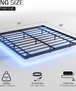 Alternative view of OLEVS Floating Bed Frame Queen Size with Smart LED Lights Modern Metal Platform Bed