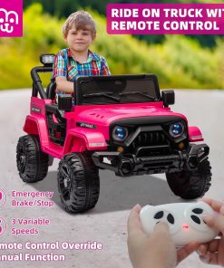 Alternative view of 12V Kids Electric Ride on Truck Car Remote Control, Twin 35W Motors 3.5MPH Max Speed, Bluetooth USB Music Player, 4 Wheels Suspension LED Lights Safety Belt, Gift for Boy & Girl-Rosy
