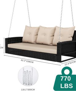 Alternative view of YITAHOME Hanging Porch Swing Chair Sits 3 People, Wicker Outdoor Swing Bench, Patio Lounge Chair, 1 Seating Cushion and 3 Back Cushions, w/Removable Covers, for Garden, Balcony, Backyard, Brown