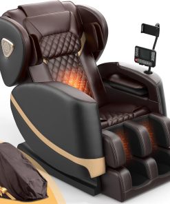 2025 Massage Chair Full Body, Zero Gravity Massage Chair with 10 Fix Rollers, Heating, Foot Massage, Auto Modes, Bluetooth Speaker, Touch Screen Controller (Brown Premium)