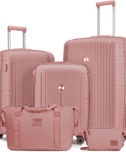 5-piece PP hardshell lightweight travel carry-on luggage set with dual spinner wheels and TSA lock