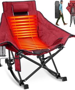 Heated Camping Chair, Extra Large Heated Chair Outdoor Sports Chair with 3 Heat Levels on Back and Seat, Portable Folding Heated Outdoor Chair (Batteries Not Included)