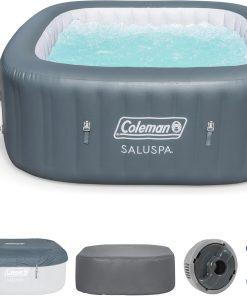 Coleman SaluSpa Atlantis AirJet 4 to 6 Person Inflatable Hot Tub Square Portable Outdoor Spa with 140 Soothing Jets with Cover, Blue