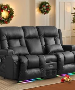 TUNYI Power Loveseat Recliner Sofa with Massage & Heat Home Theater Seating with Console Electric Recliner RV Sofa with USB/Outlet/Storage/Side Pocket/LED Light/Speaker (Brown, Loveseat)