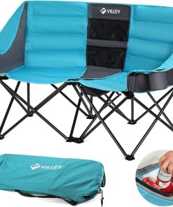 Double camping chair (with cooler bag), extra wide love seat, heavy duty padded camping sofa, portable folding chair