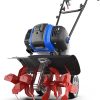 Garden Tiller 53cc Mini Cultivator 15 inch Powerful Liftable Booster Rod Tilling Tool for Lawn, Garden and Field Soil Cultivation