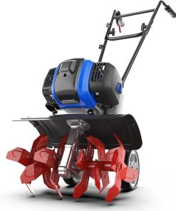 Garden Tiller 53cc Mini Cultivator 15 inch Powerful Liftable Booster Rod Tilling Tool for Lawn, Garden and Field Soil Cultivation