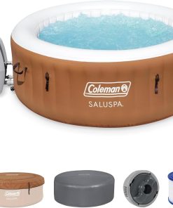 Coleman SaluSpa Miami AirJet 2 to 4 Person Round Inflatable Hot Tub Portable Outdoor Spa with 120 Soothing AirJets and Insulated Cover, Black