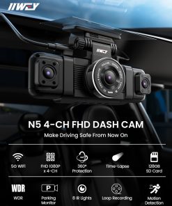 Alternative view of Channel Dash Cam 360° View, 1080P Front and Rear Interior, Car Left and Right Dash Cam, 8 Infrared Lights Night Vision, 5G WiFi and APP Control, G Sensor, Parking Mode, with Free 128GB SD Card