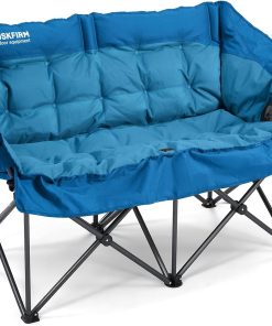 Double Camping Chairs Padded Loveseat Chair for 2 Person - Heavy Duty Oversized Camping Couch for Adults Outdoor Lawn Beach - Portable Folding Sofa with Cup Holders and Carry Bag, Grey