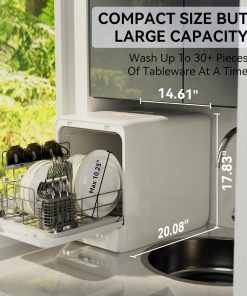 Alternative view of Hermitlux Countertop Dishwasher, 7 Washing Programs Portable Mini Dishwasher with 5-Liter Built-in Water Tank for Apartments & RVs, LED Light, Glass Door, No Hookup Needed