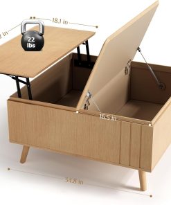 Alternative view of Round Coffee Table with Storage Fluted Center Table with Sliding Cabinet Door for Living Room