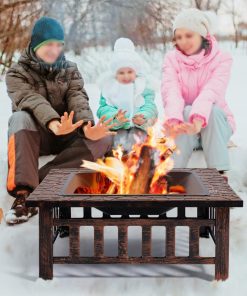 Alternative view of Yaheetech Multifunctional Fire Pit Table 32in Square Metal Firepit Stove Backyard Patio Garden Fireplace for Camping, Outdoor Heating, Bonfire and Picnic